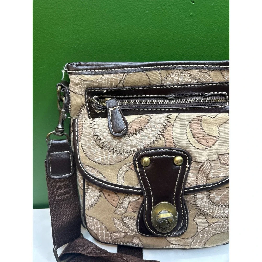 Coach Optical Signature Crossbody Bag Brown Tan Canvas Leather Turnlock 10403